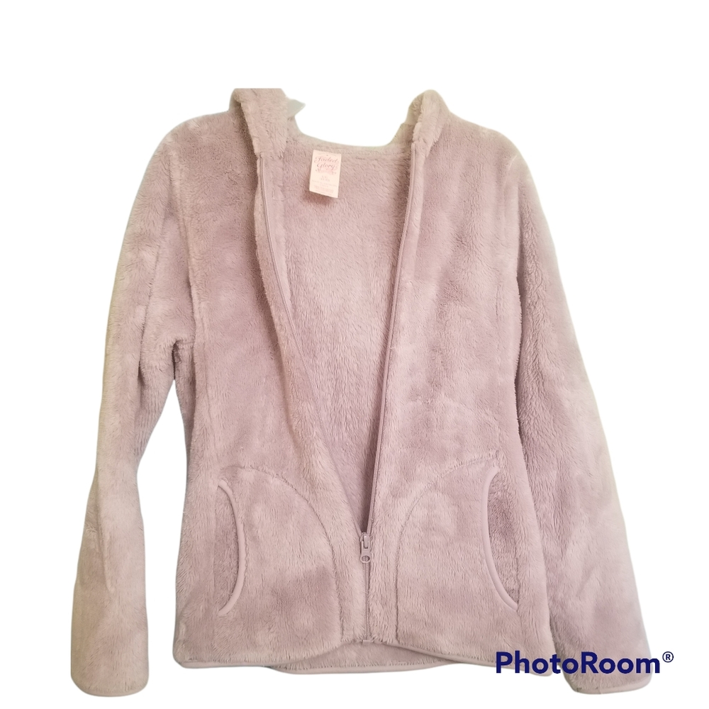 Faded Glory Grey Full Zip-Up Fleece Hoodie Girls Size Large